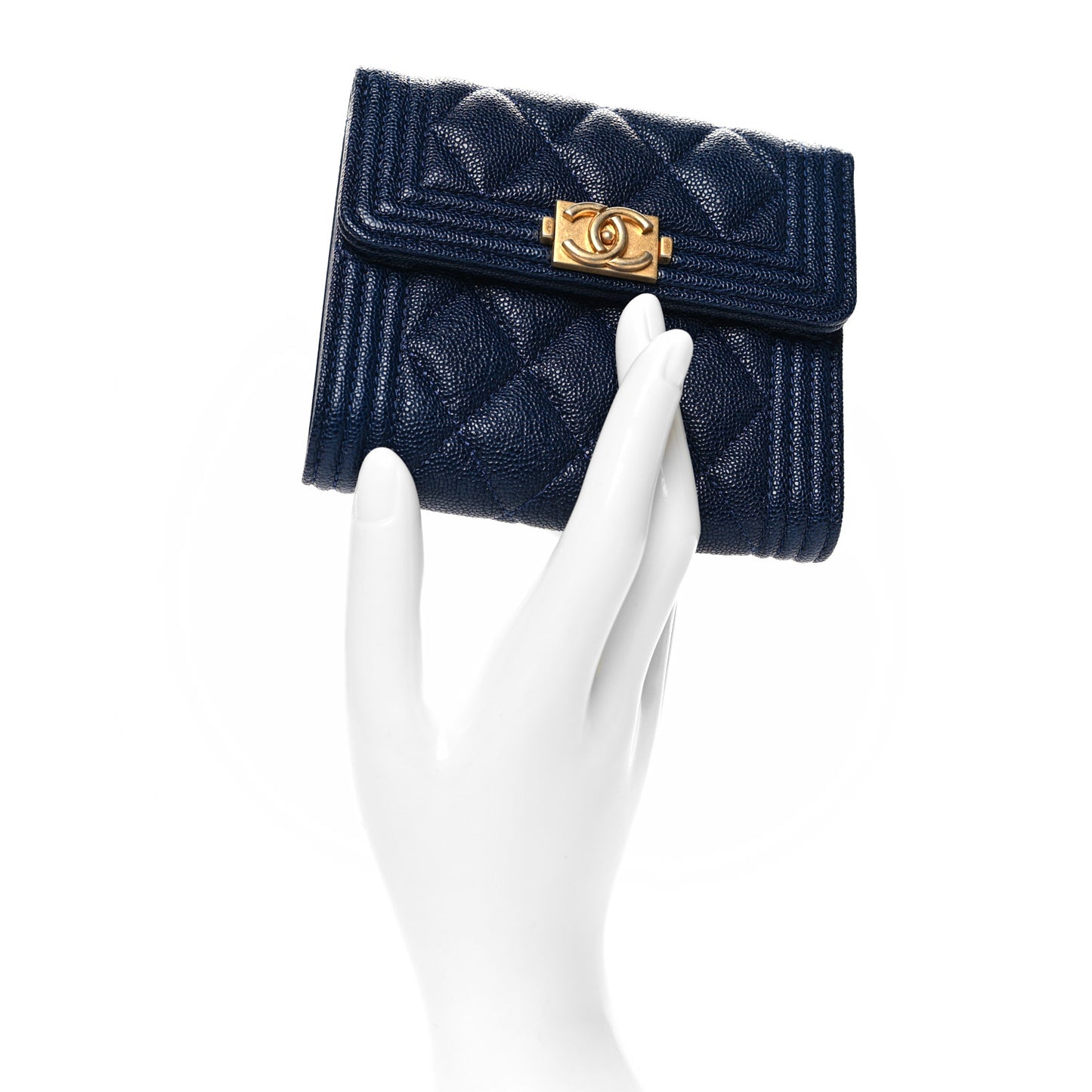 Caviar Quilted Small Boy Flap Wallet Blue
