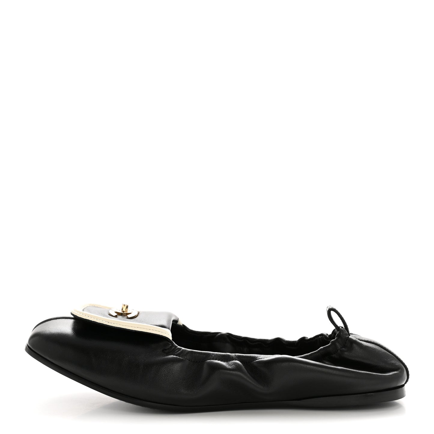 Lambskin CC Turnlock Ballerina Flats 39 Black White