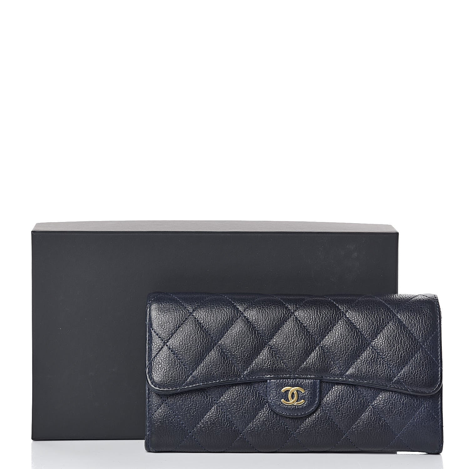 Chanel Letter Calfskin Embossed Quilted Large Gusset Flap Wallet Navy 15 of 15