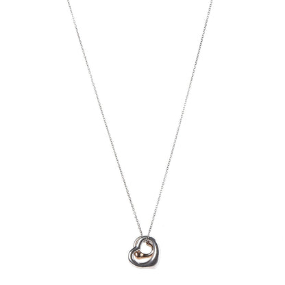 Tiffany Sterling Silver 18K Rose Gold Elsa Peretti Extra Mini Double Open Heart Pendant Necklace 1 of 8