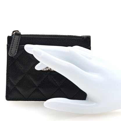 Chanel Caviar Quilted Crystal CC Logo Zip Card Holder Black 2 of 8