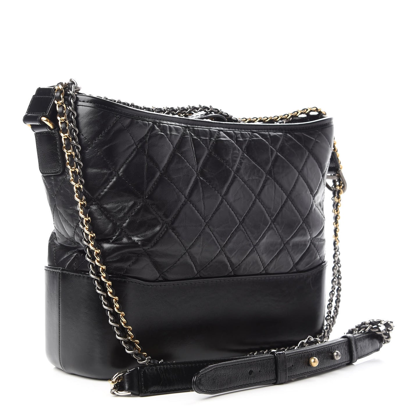 Aged Calfskin Quilted Medium Gabrielle Hobo Black
