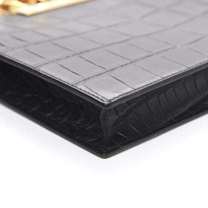 Alexander McQueen Calfskin Crocodile Embossed Knuckle Flat Clutch Black Gold 6 of 8