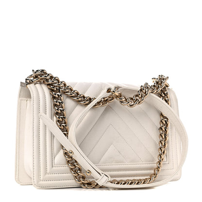 Chanel Calfskin Chevron Quilted Medium Boy Flap White 2 of 17