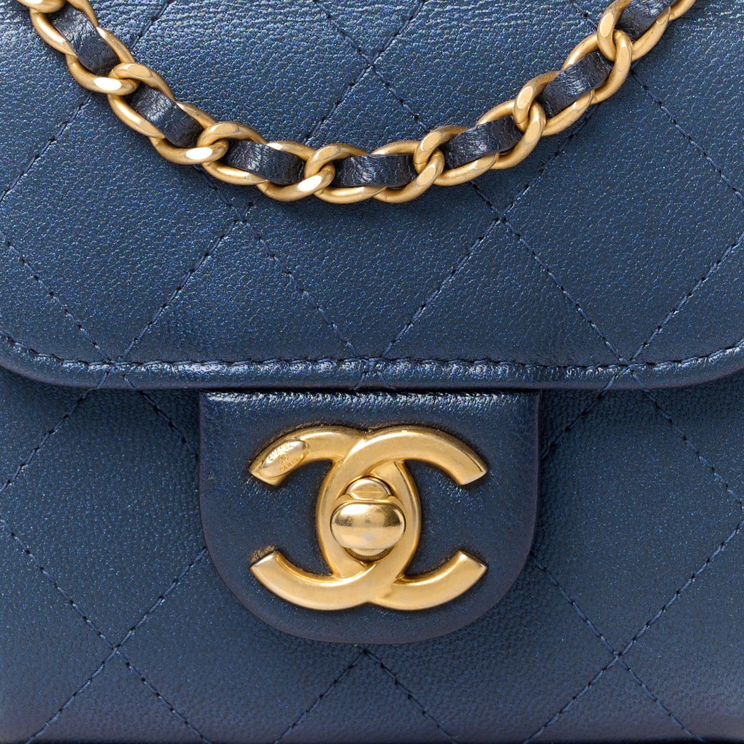 Chanel Metallic Lambskin Quilted Mini Chic Pearls Flap Navy Blue 9 of 11