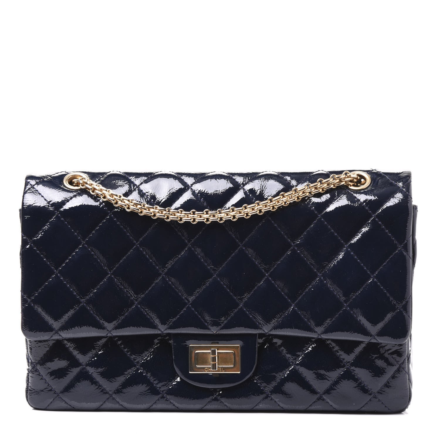 Chanel Distressed Patent Quilted 2.55 Reissue 227 Flap Dark Blue 1 of 10