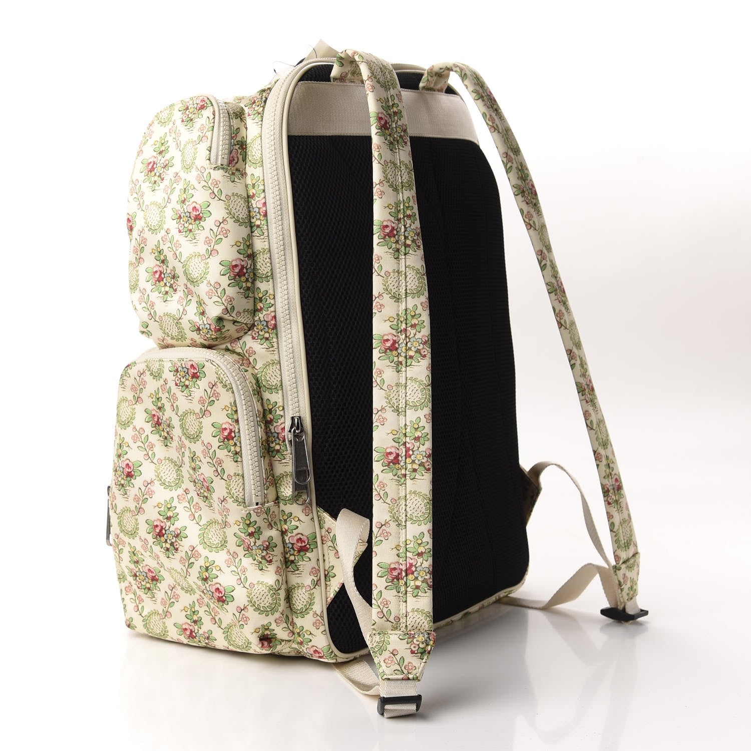 Gucci X MLB Satin Floral Print NY Yankees Patch Backpack Ivory Green 2 of 9