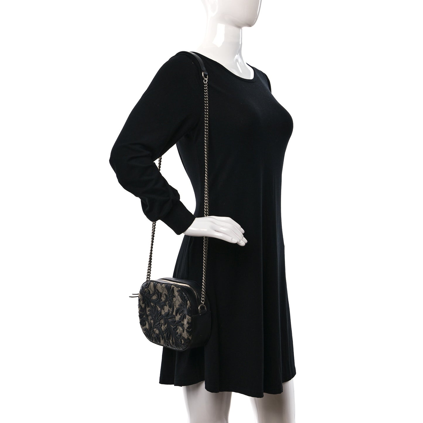 GG Supreme Monogram Arabesque Mini Chain Shoulder Bag Beige Black