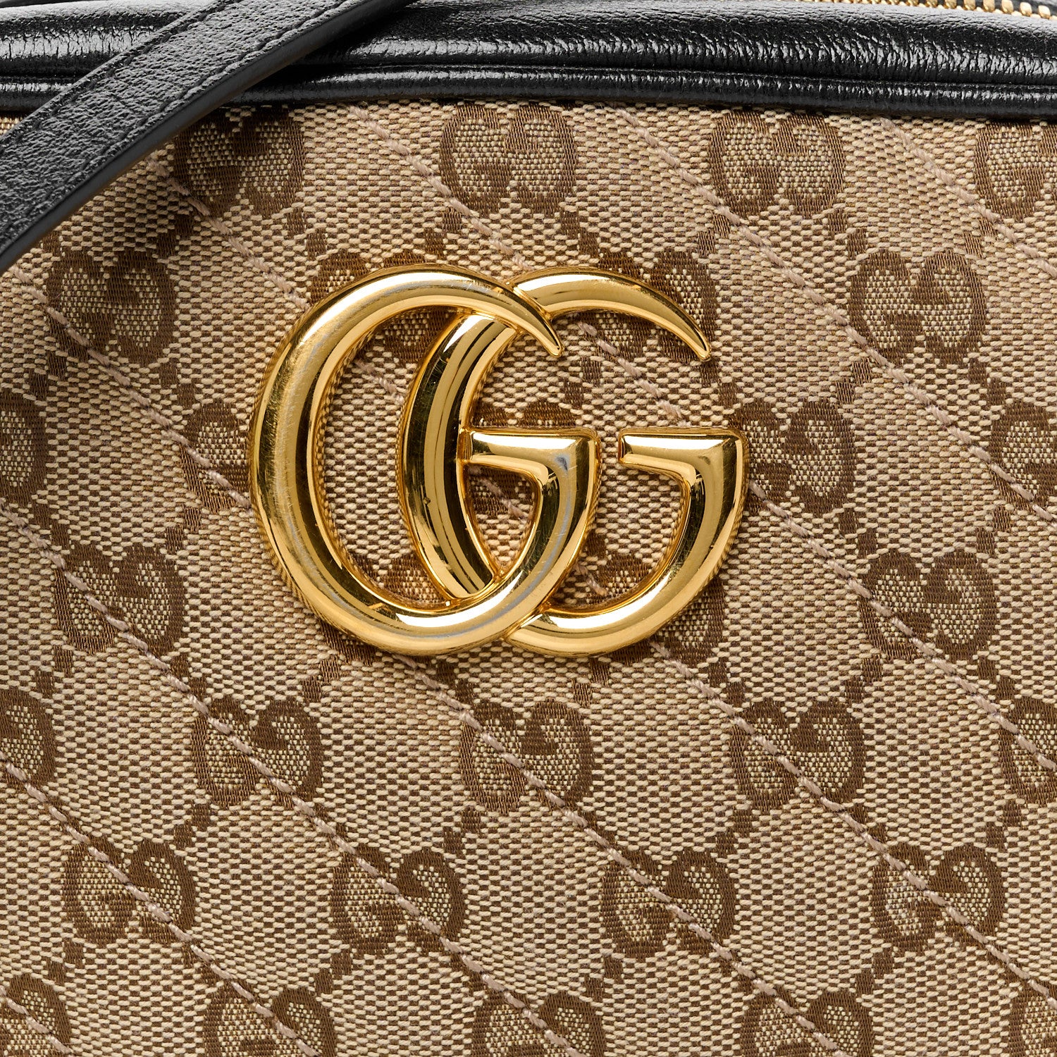 Gucci Monogram Matelasse Diagonal Small GG Marmont Chain Shoulder Bag Beige Black 9 of 11