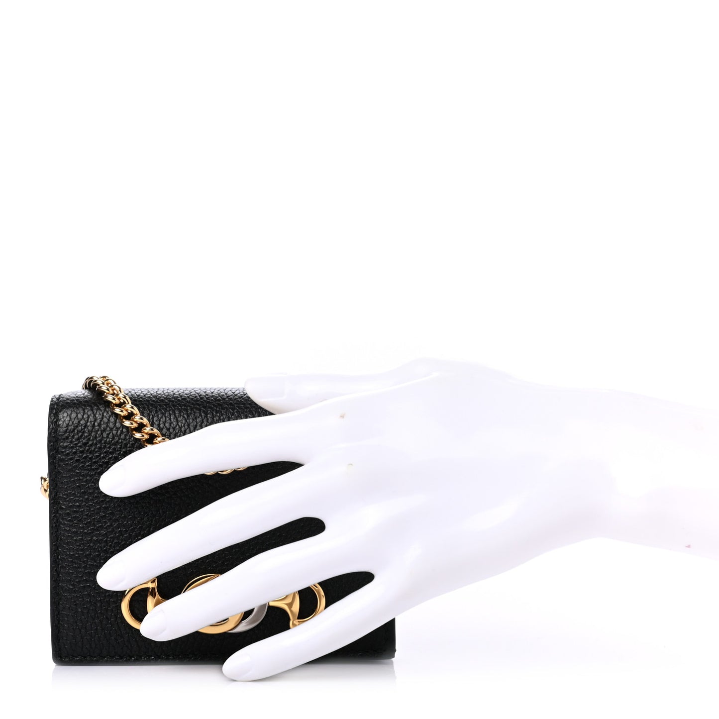 Grainy Calfskin Zumi Chain Card Case Wallet Black