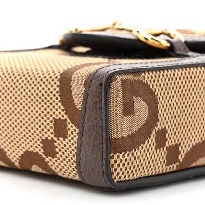 Gucci Monogram Jumbo GG Textured Dollar Calfskin Mini Horsebit 1955 Crossbody Bag Camel Ebony New Acero 9 of 11