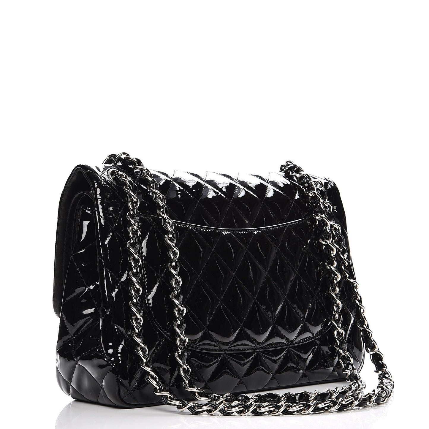Patent Quilted Jumbo Double Flap Black