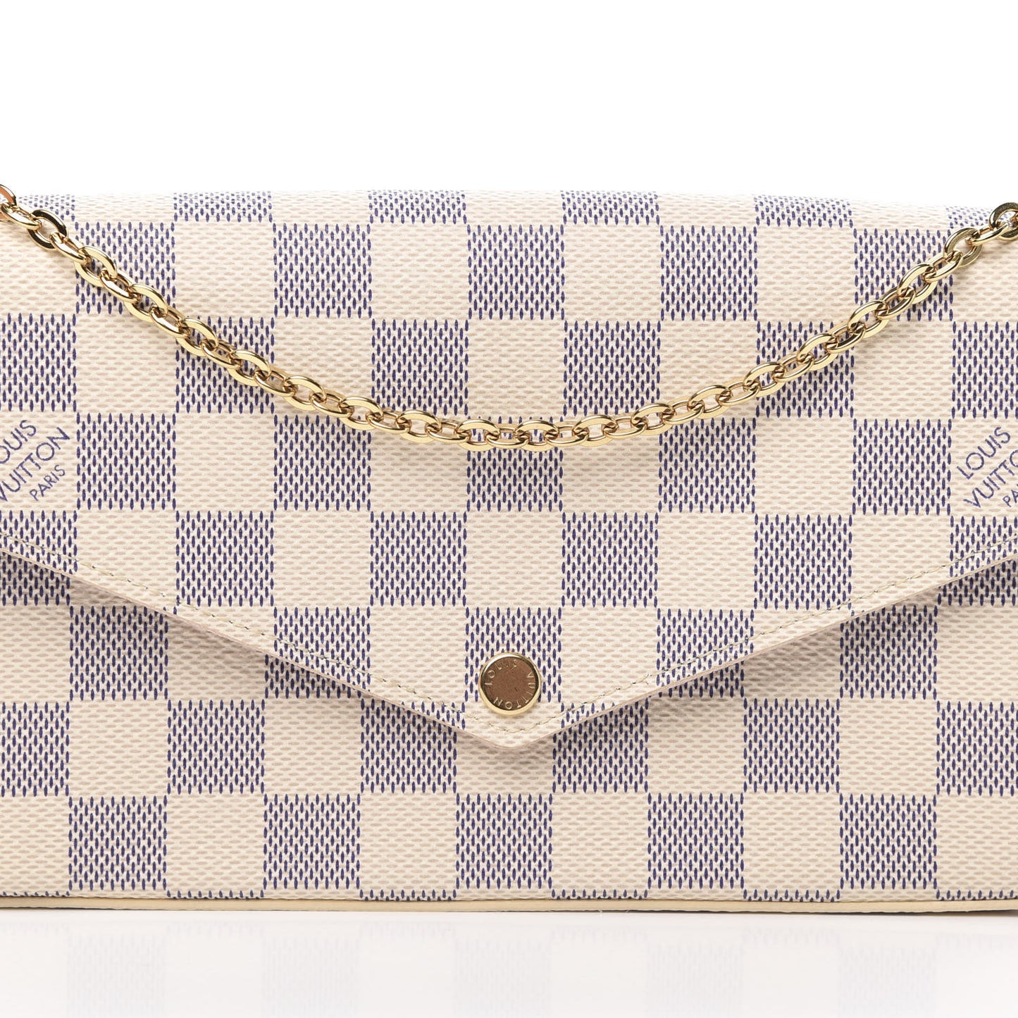 Damier Azur Pochette Felicie Chain Wallet Rose Ballerine