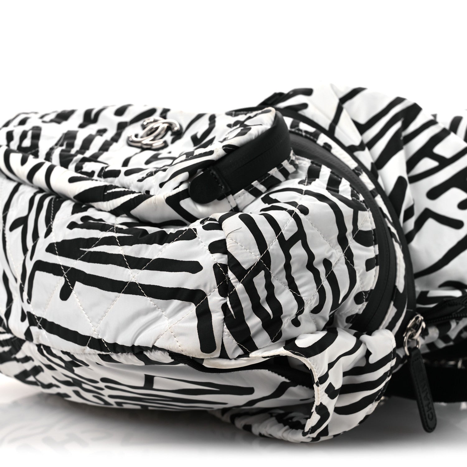 Chanel Nylon Printed Quilted Coco Neige Convertible Backpack Black White 14 of 18
