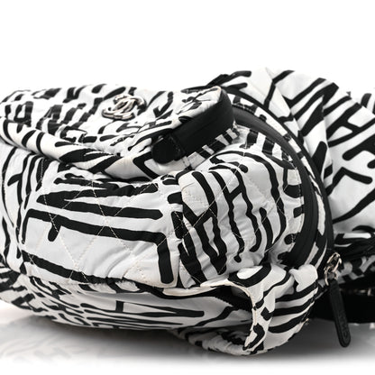 Chanel Nylon Printed Quilted Coco Neige Convertible Backpack Black White 14 of 18