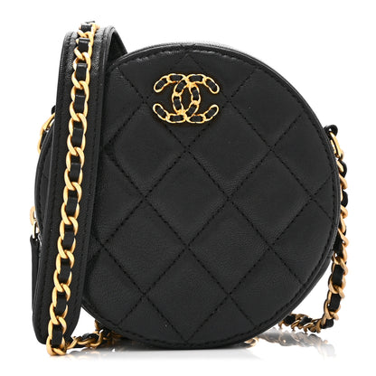 Chanel Goatskin Quilted Chanel 19 Round Clutch With Chain Black Black 1 of 11