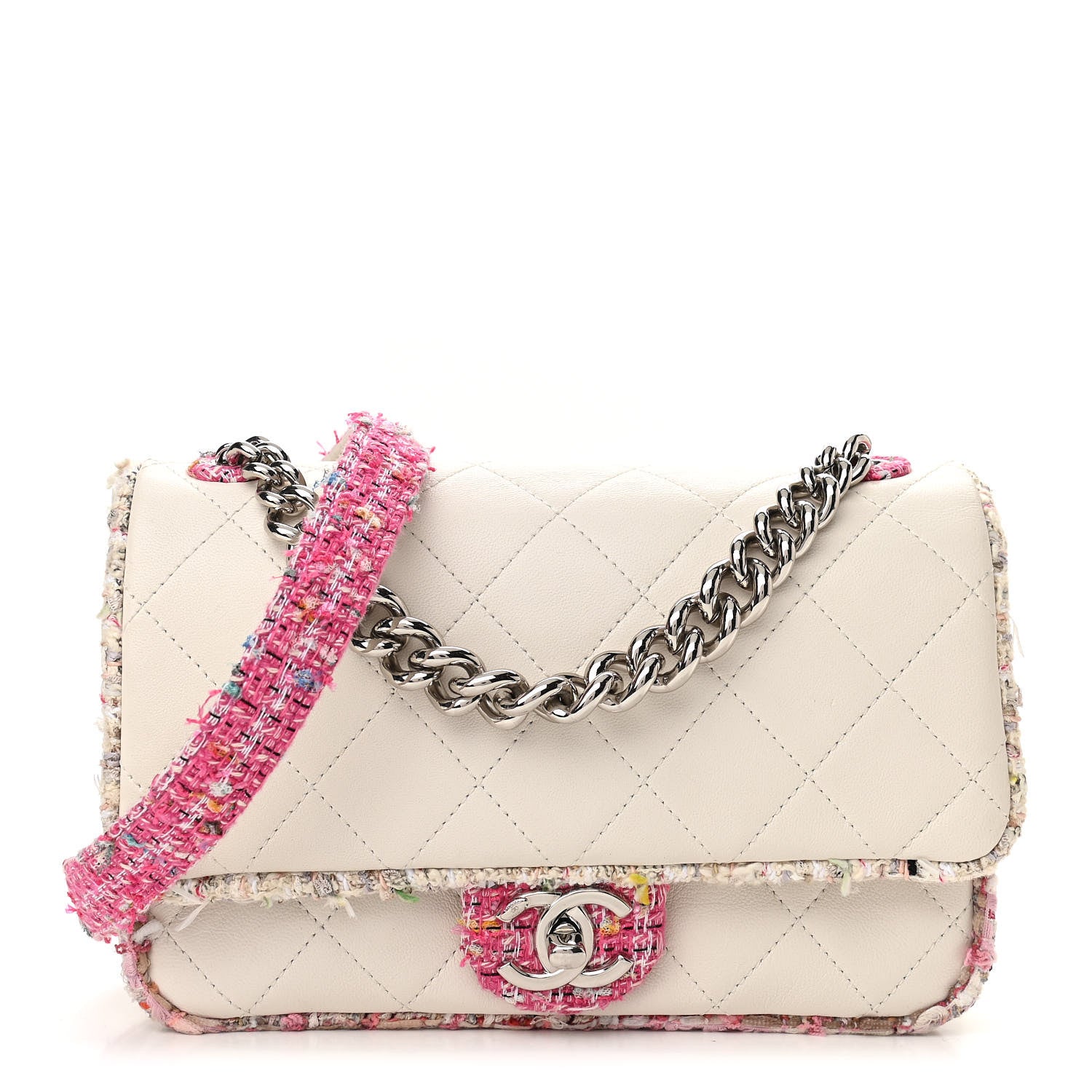 Chanel Lambskin Tweed Quilted Elegant Trim Flap White 1 of 10