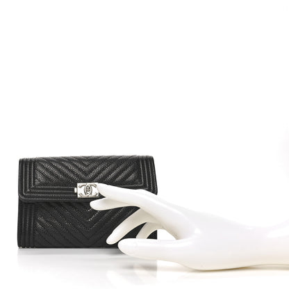 Chanel Caviar Chevron Quilted Medium Boy Flap Wallet Black 2 of 9