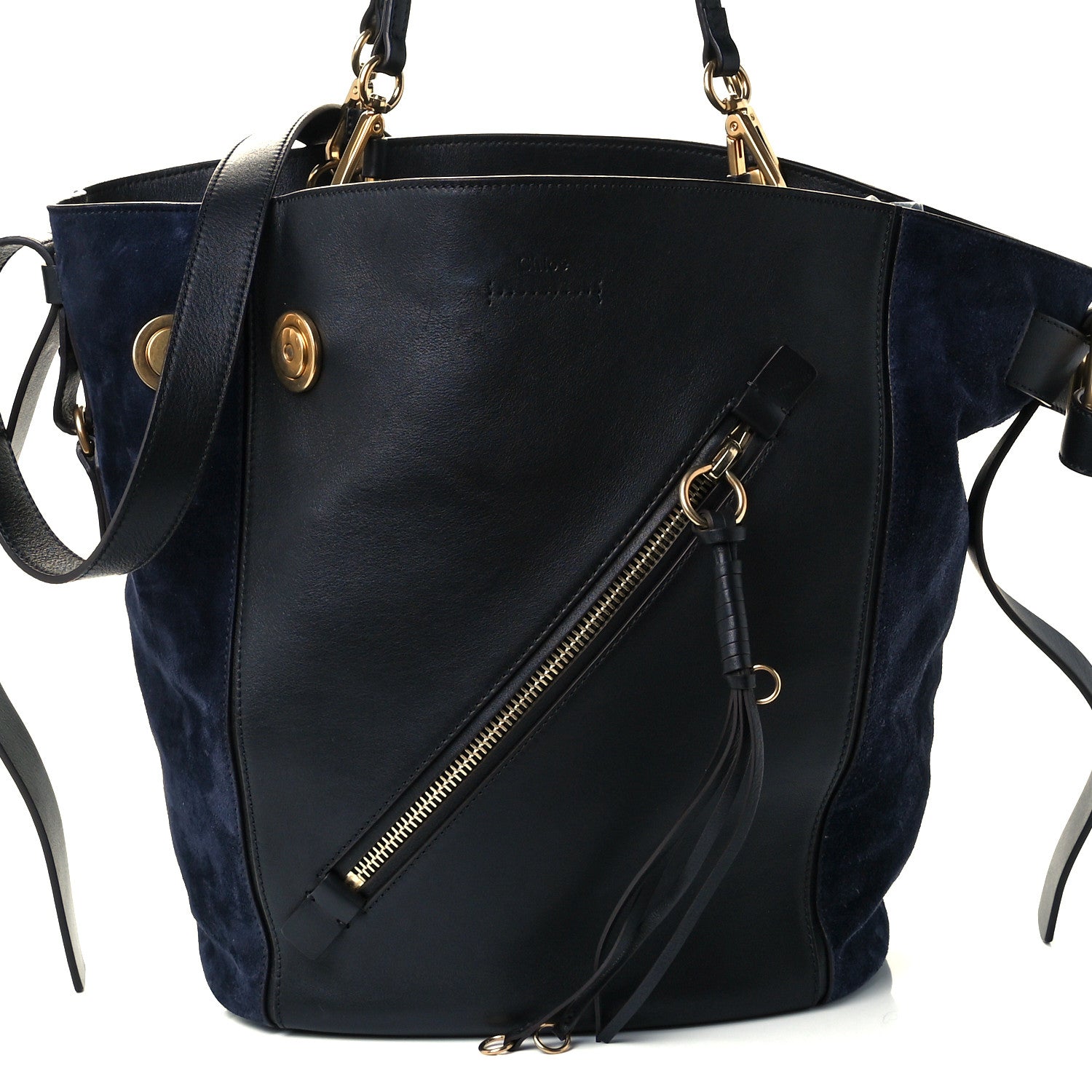 Chloe Smooth Suede Calfskin Medium Myer Double Carry Bag Black Navy 8 of 10