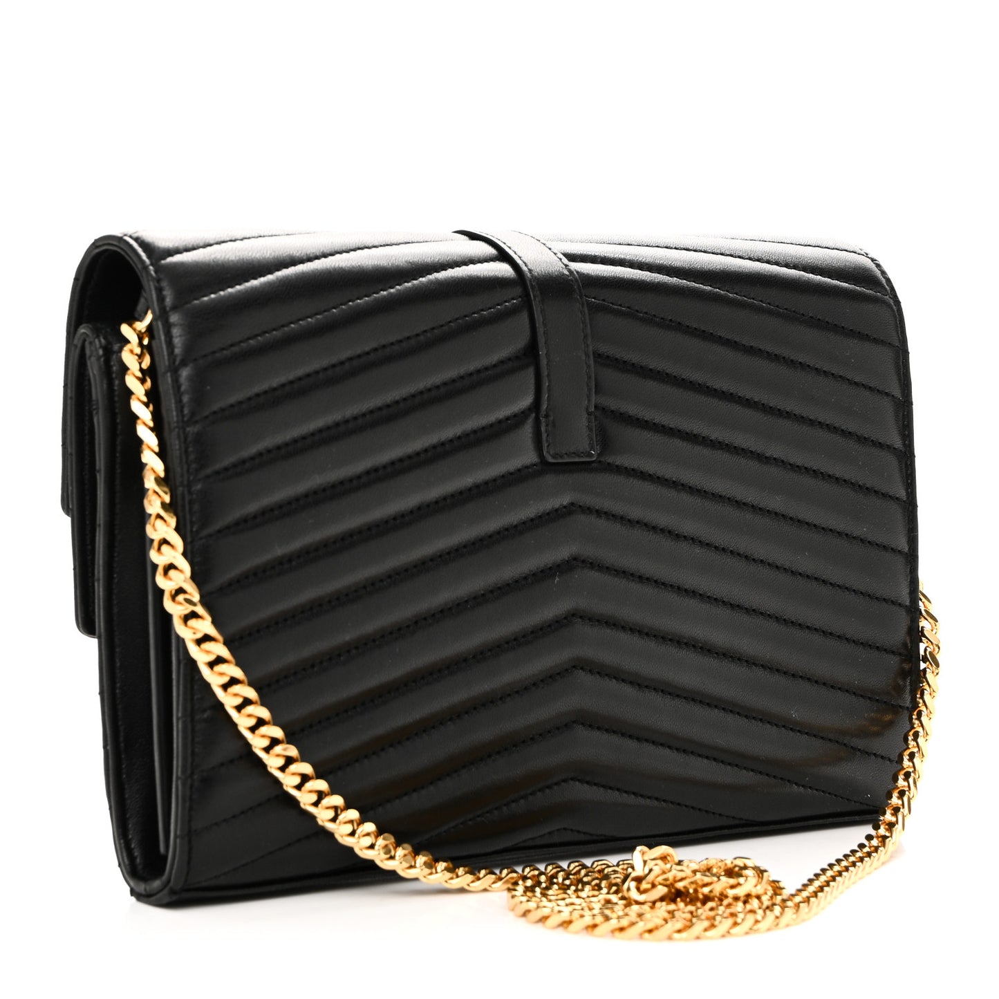 Lambskin Matelasse Chevron Monogram Sulpice Chain Wallet Black