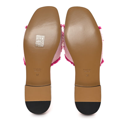 Gucci Fringed Canvas Interlocking G Cut Out Slide Sandals 37 Princess Fuxia Natural 6 of 9