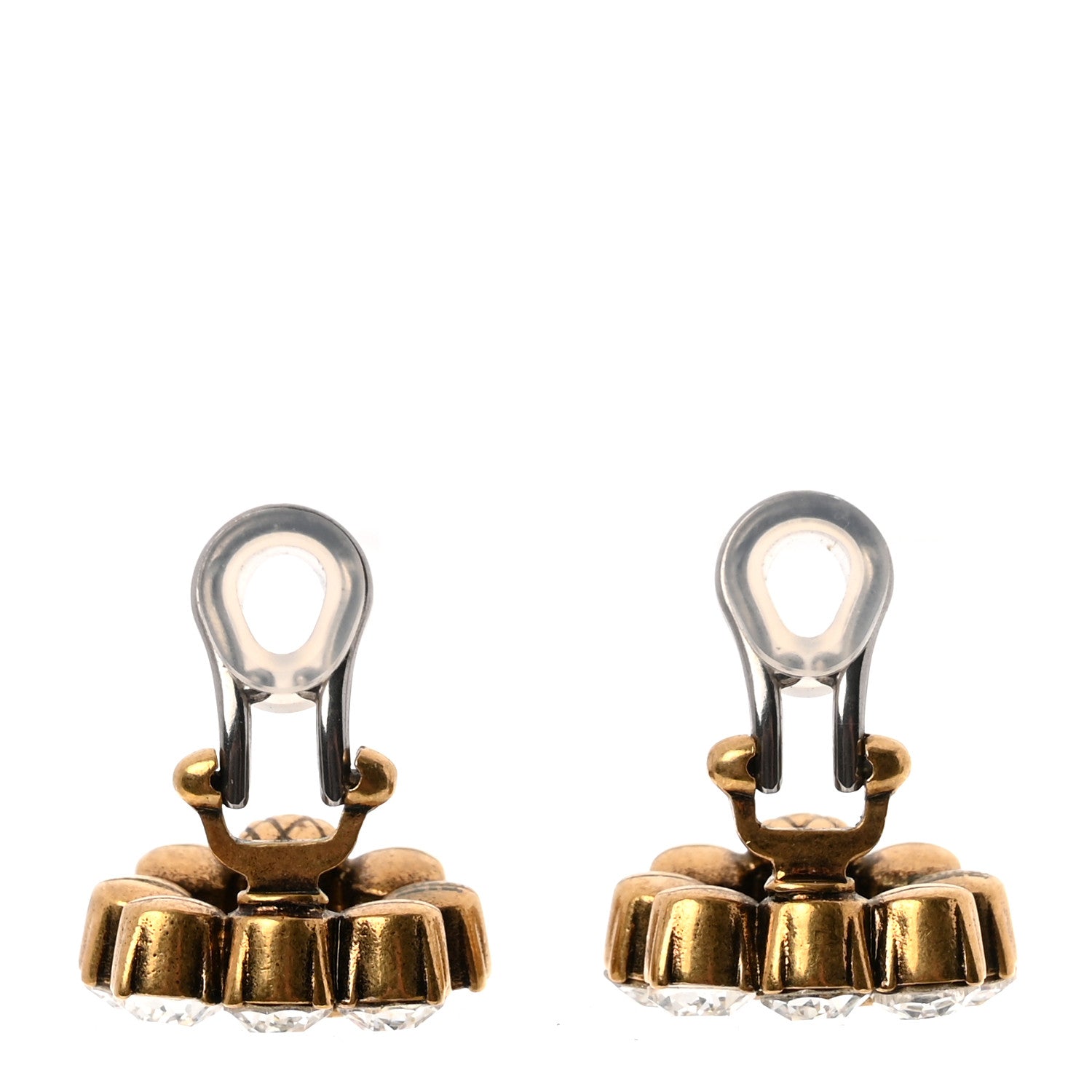 Gucci Metal Crystal Double G Clip On Earrings Aged Gold 3 of 6