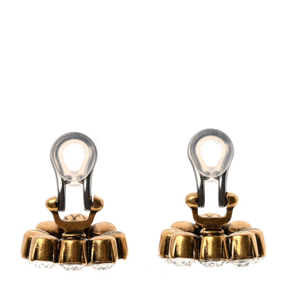 Gucci Metal Crystal Double G Clip On Earrings Aged Gold 3 of 6