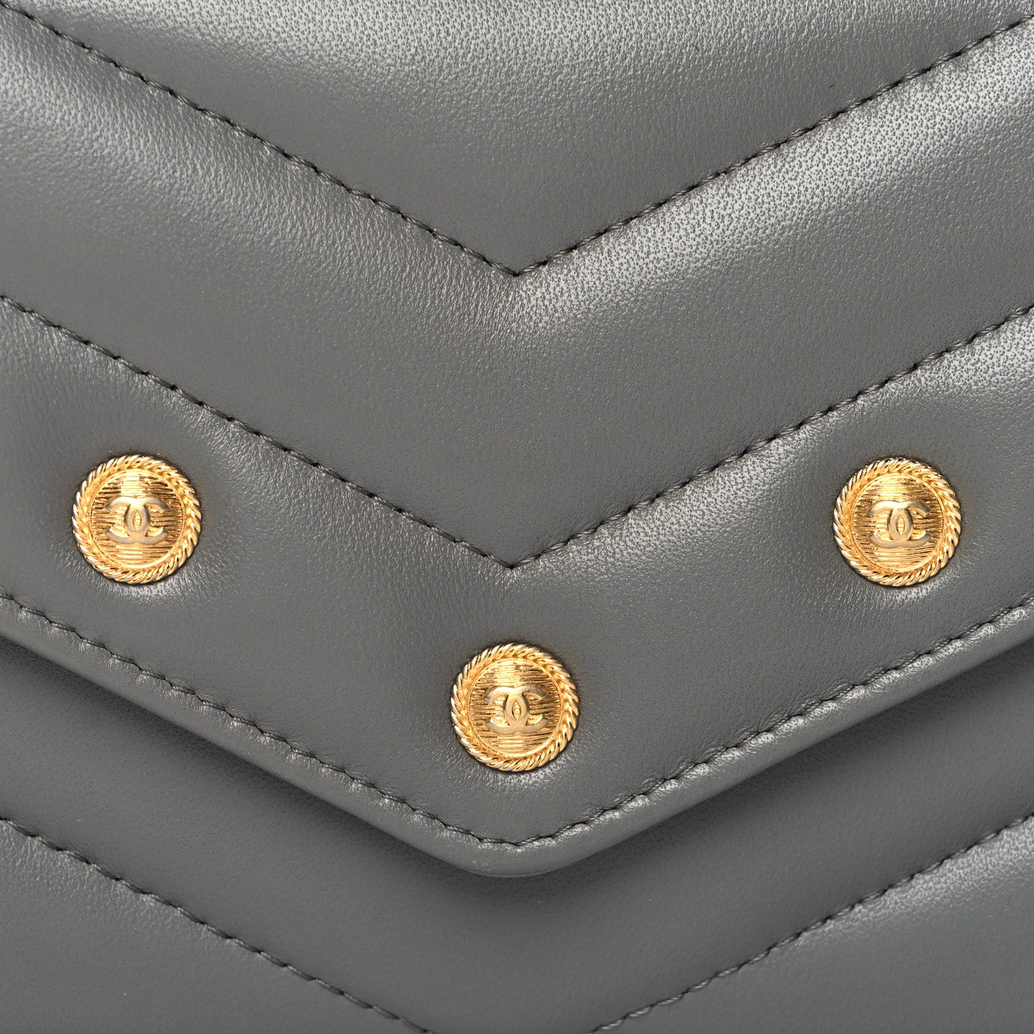 Chanel Lambskin Chevron Quilted Medallion Gusset Wallet Grey 9 of 9