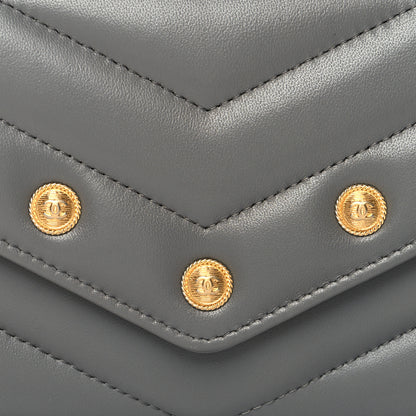Chanel Lambskin Chevron Quilted Medallion Gusset Wallet Grey 9 of 9
