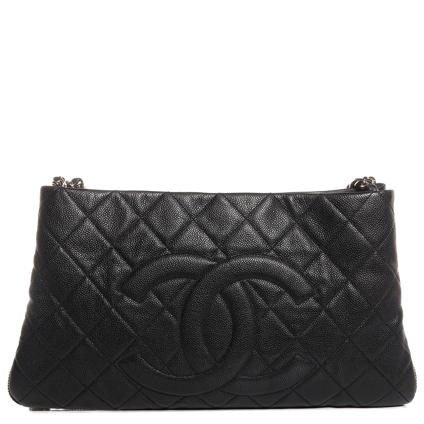 Caviar Expandable Zip Shoulder Bag Black