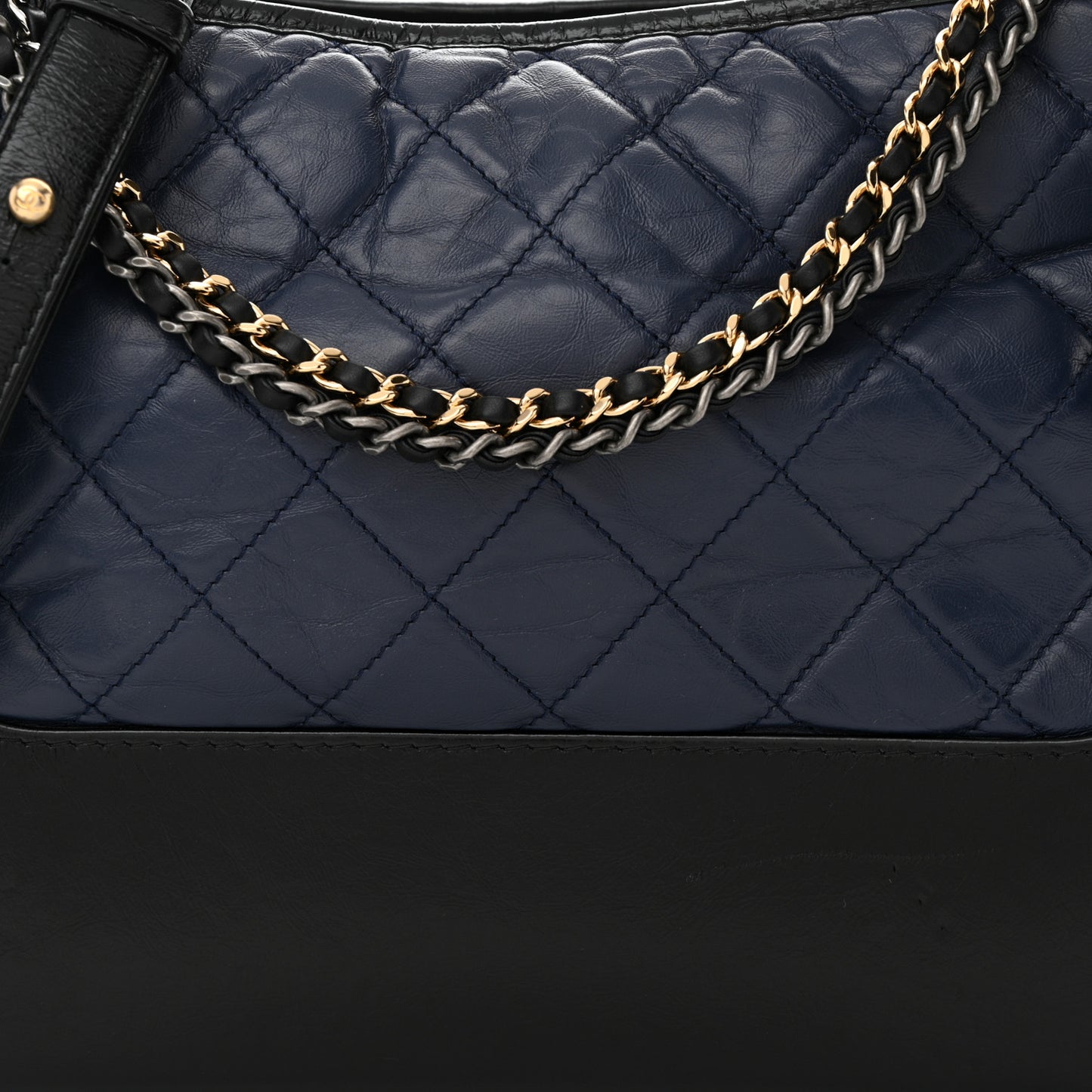 Aged Calfskin Quilted Medium Gabrielle Hobo Navy Black