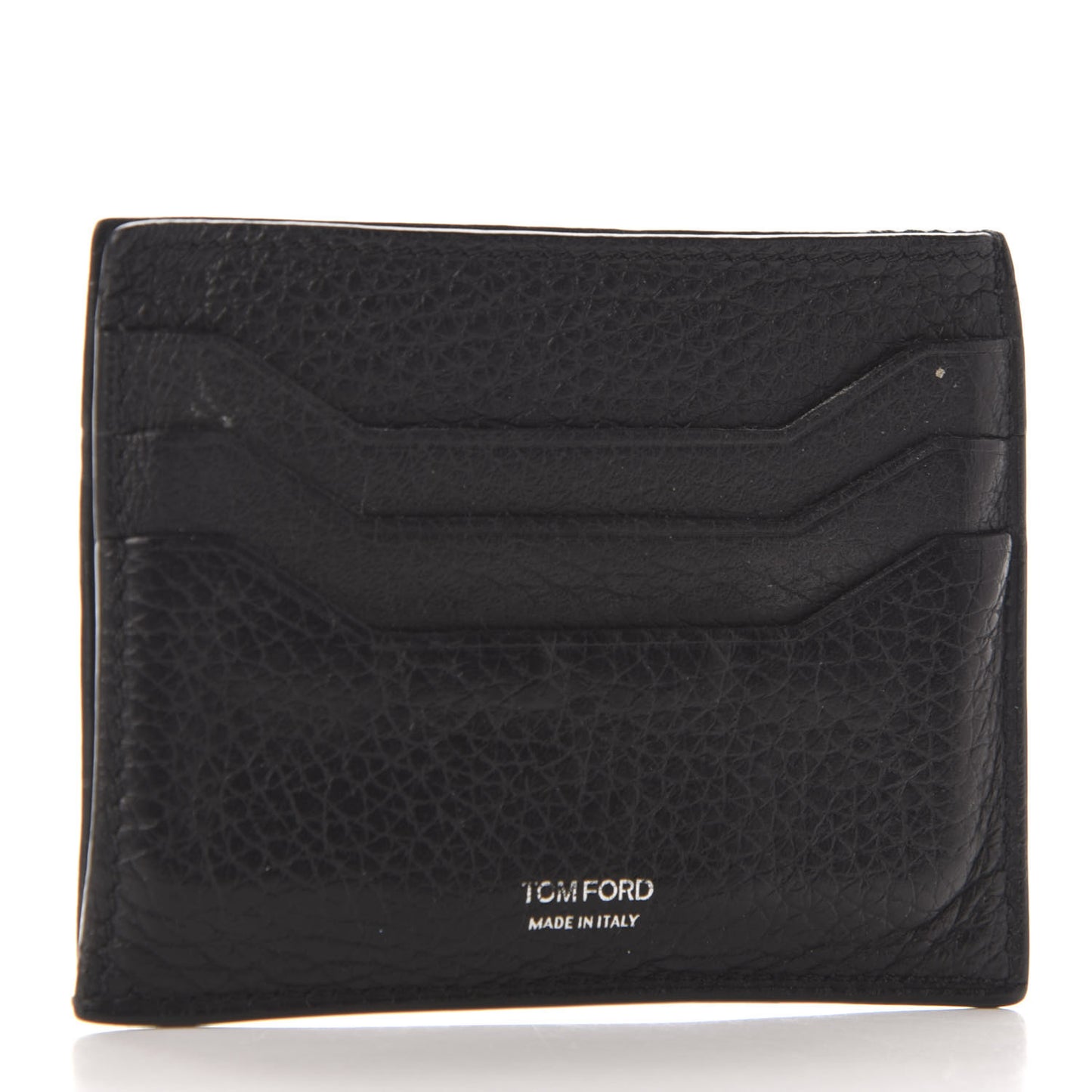 Grained Calfskin Open Side Card Holder Black