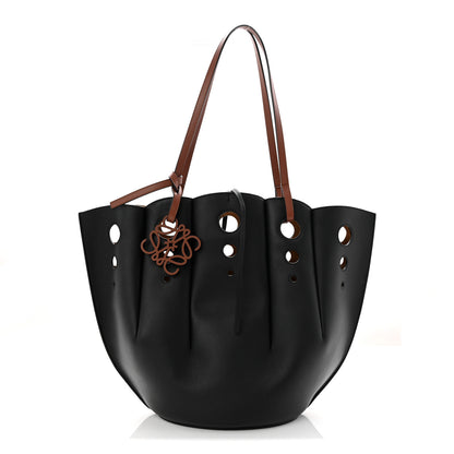 Loewe Calfskin Perforated Small Shell Tote  Black 1 of 10