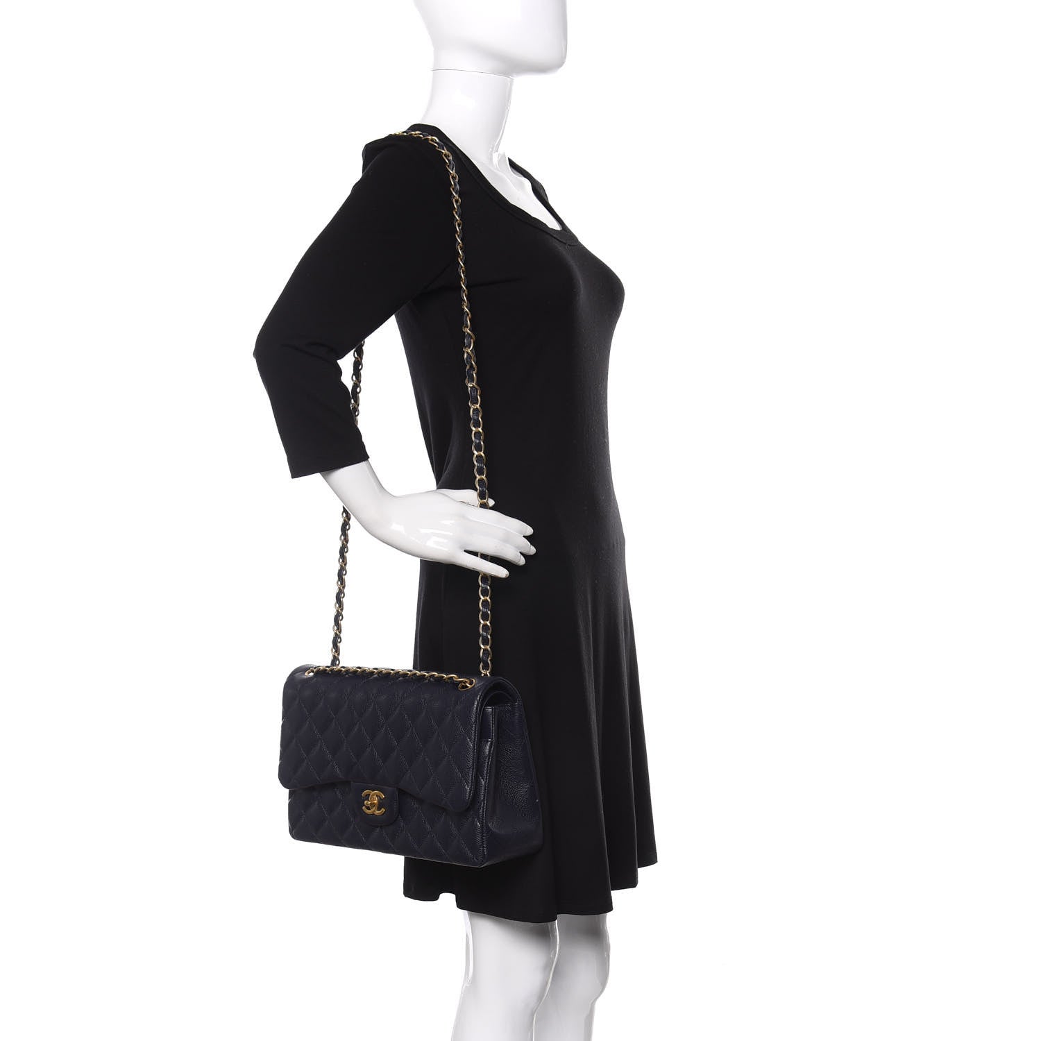 Chanel Caviar Quilted Jumbo Double Flap Navy Blue 2 of 10