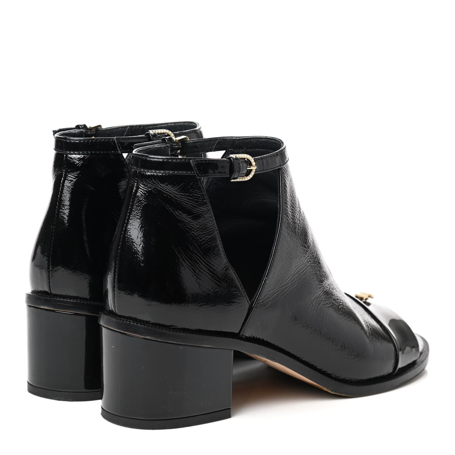 Chanel Patent Goatskin Patent Calfskin Peep Toe Short Ankle Boots 39 Black 4 of 9