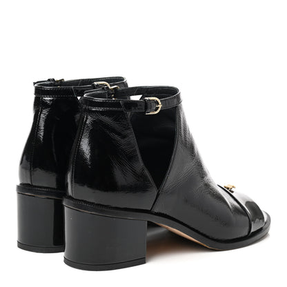 Chanel Patent Goatskin Patent Calfskin Peep Toe Short Ankle Boots 39 Black 4 of 9