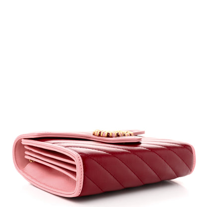 Gucci Azalea Calfskin Enamel Matelasse Diagonal Torchon GG Marmont Chain Wallet New Cherry Red Wild Rose 4 of 10