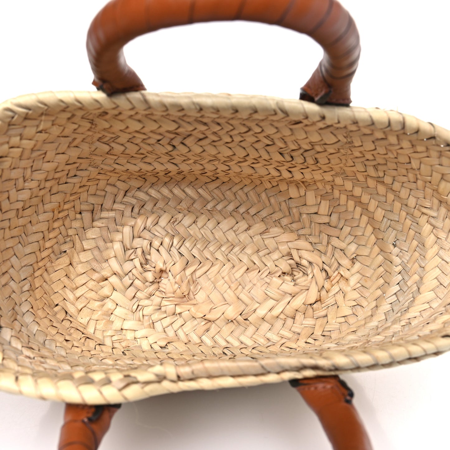 Raffia Small Grain Calfskin Mini Marcie Basket Tan