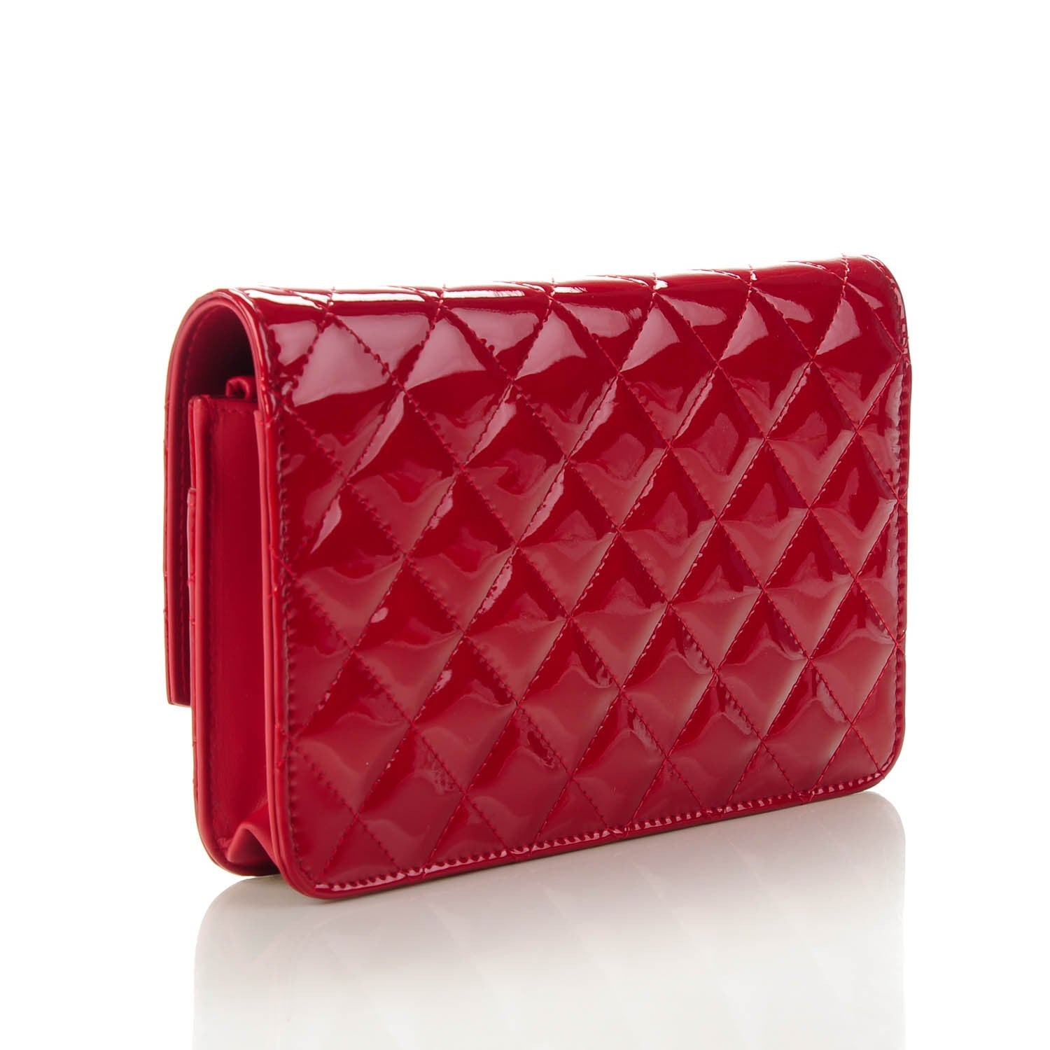 Chanel Patent Quilted Brilliant Wallet On Chain WOC Red 3 of 7