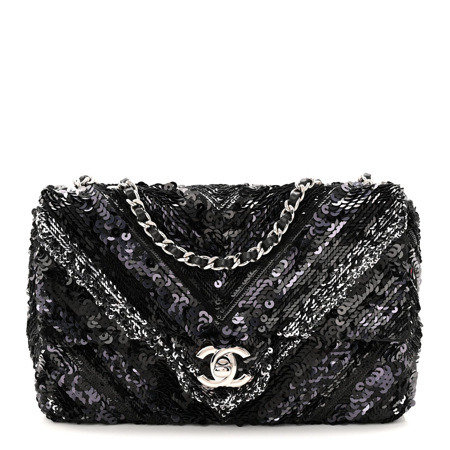 Sequins Chevron Mini Rectangular Flap Black