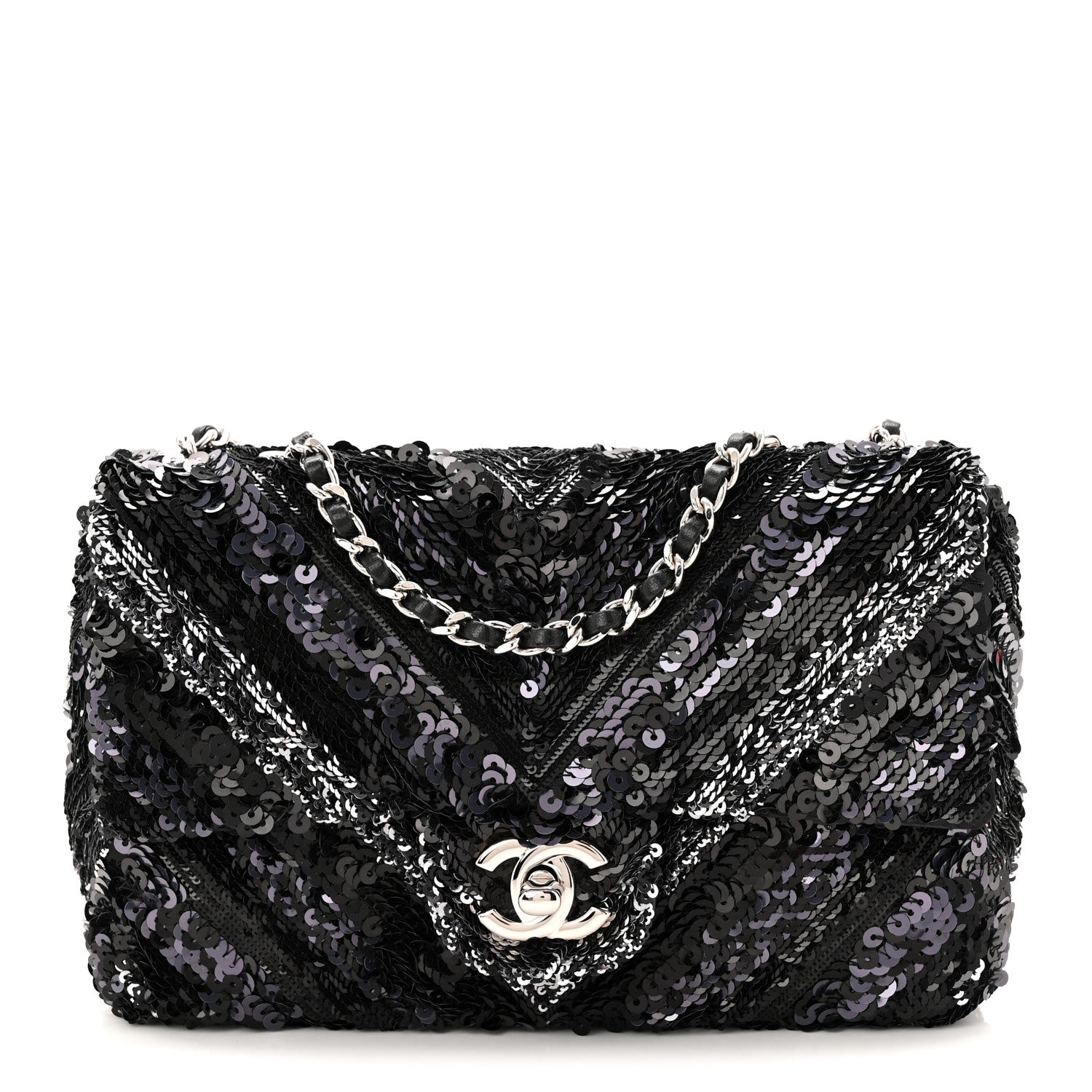 Chanel Sequins Chevron Mini Rectangular Flap Black 1 of 11