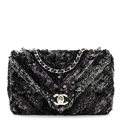 Chanel Sequins Chevron Mini Rectangular Flap Black 1 of 11