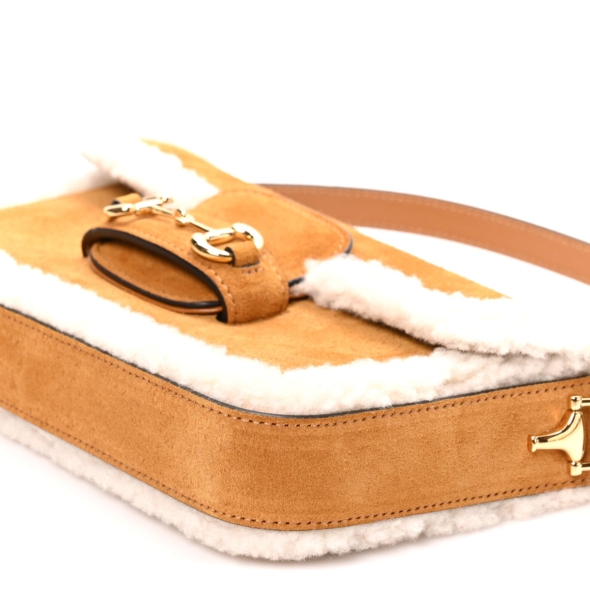 Suede Shearling Horsebit Mini 1955 Shoulder Bag Honey Beige Milk