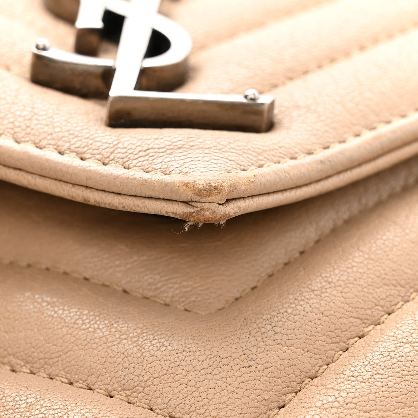 Sheepskin Matelasse Chevron Monogram Medium College Bag Dark Beige