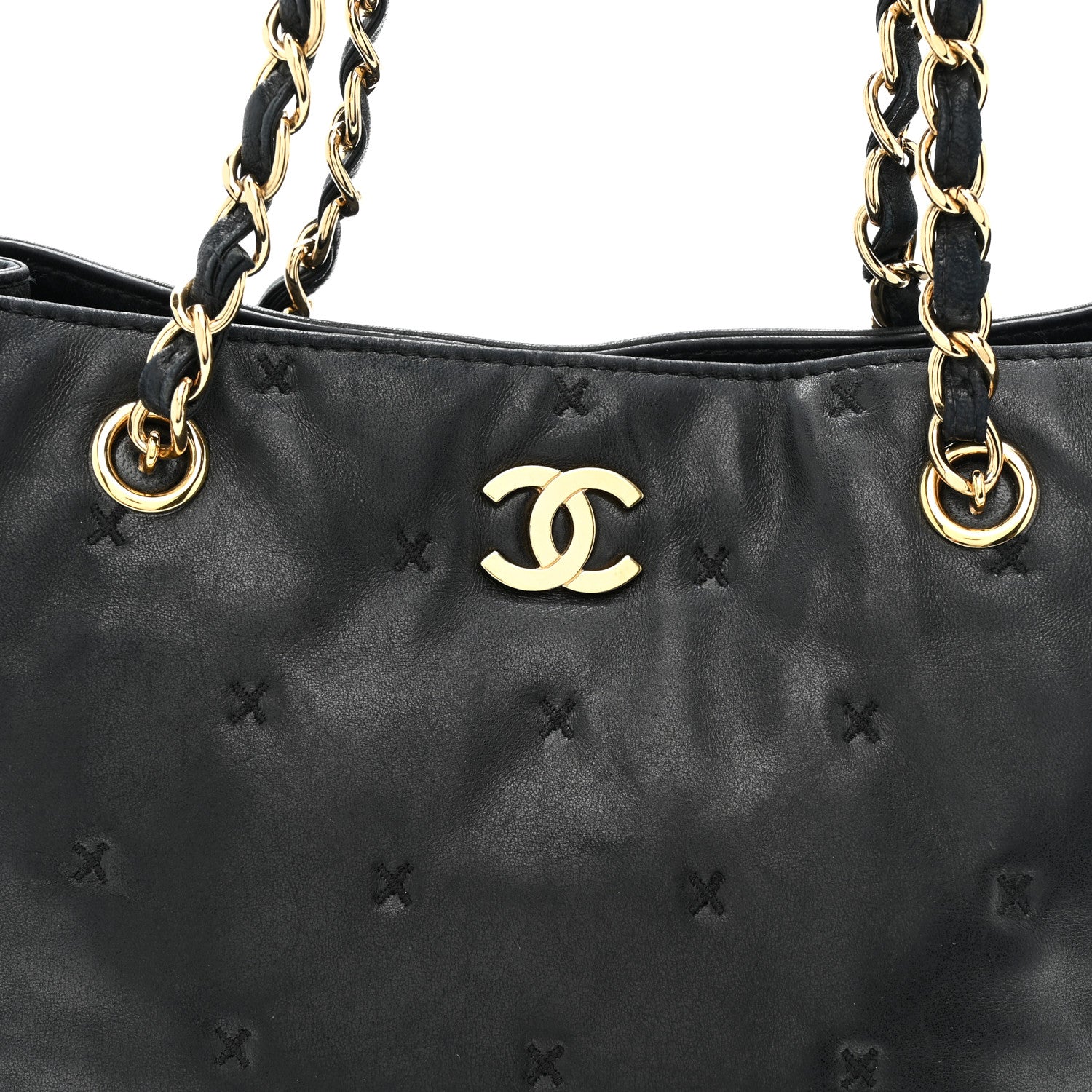 Chanel Lambskin Cross Stitch Shopper Tote Black 8 of 10