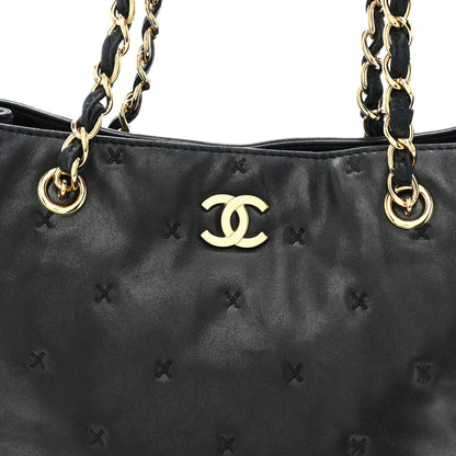 Chanel Lambskin Cross Stitch Shopper Tote Black 8 of 10