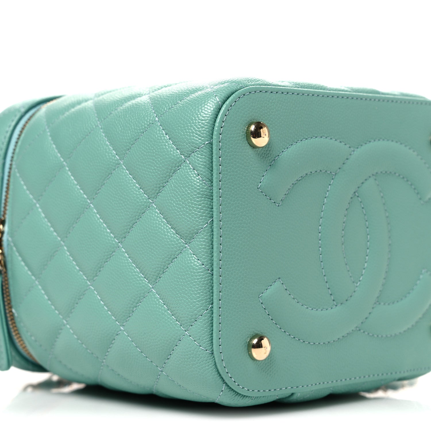Chanel Caviar Quilted Small Top Handle Vanity Case With Chain Light Blue 9 of 10