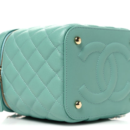 Chanel Caviar Quilted Small Top Handle Vanity Case With Chain Light Blue 9 of 10