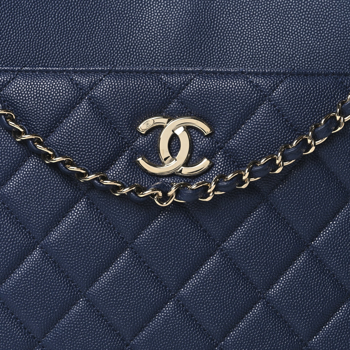 Caviar Quilted In Out Flap Shopping Tote Navy