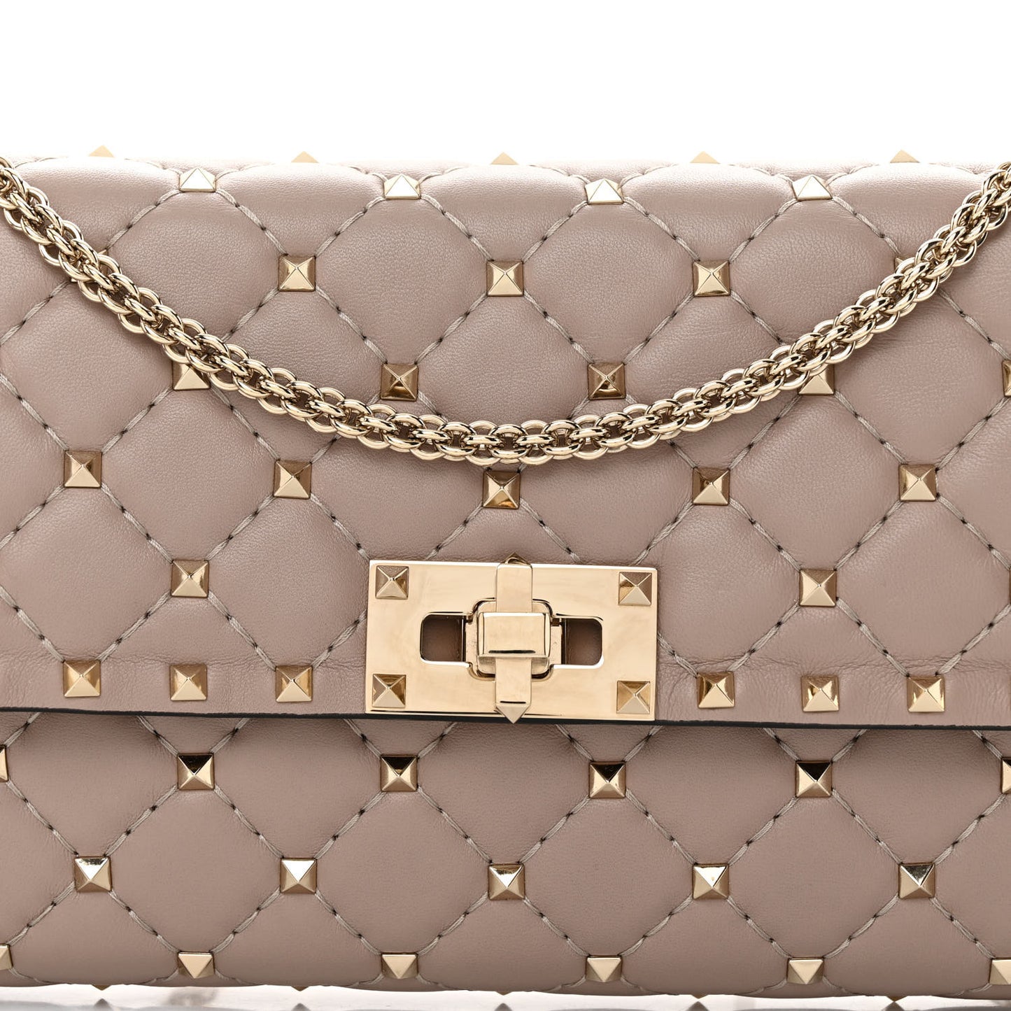Lambskin Rockstud Spike Wallet on Chain Poudre